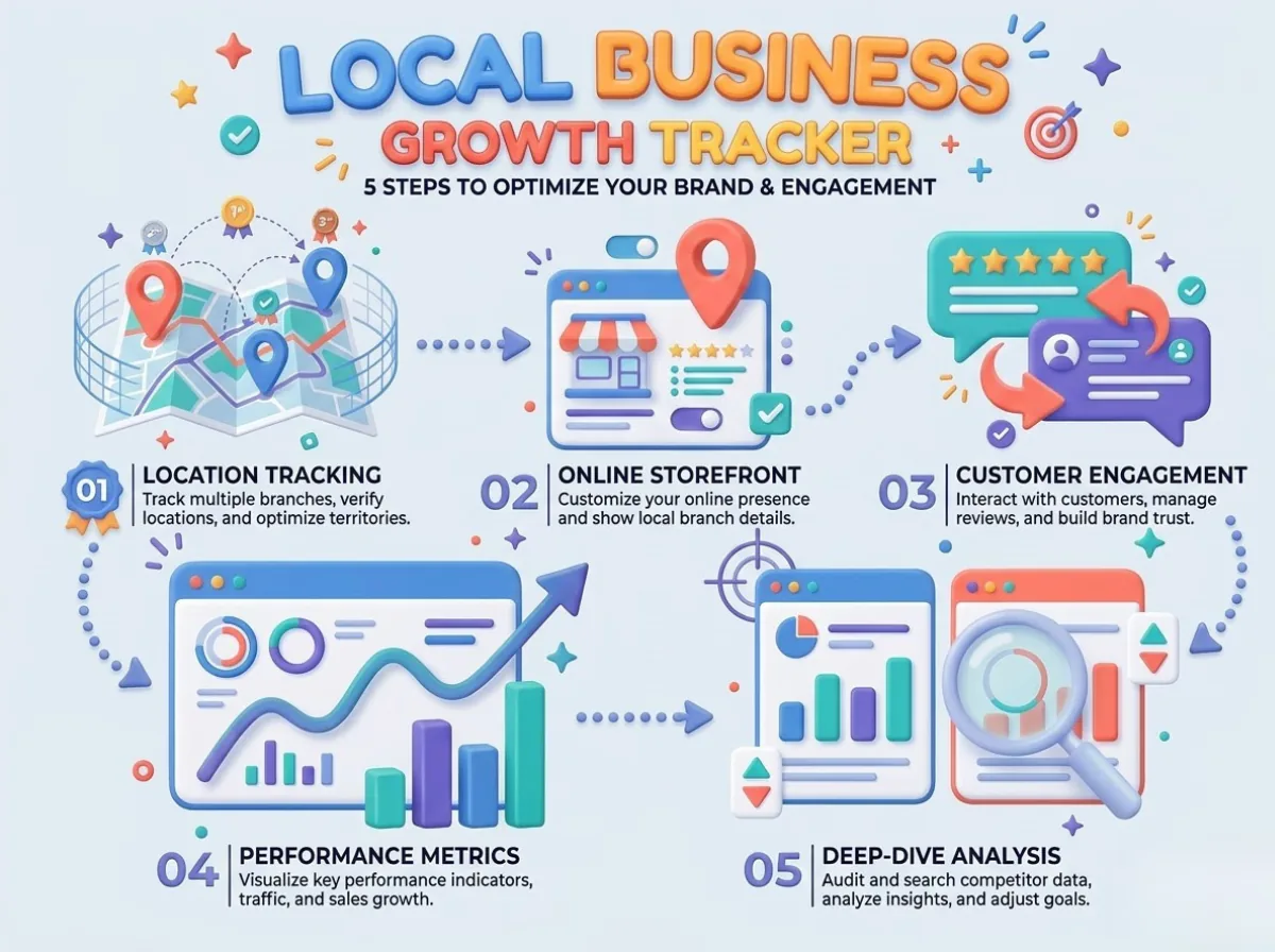 Local business growth tracker covering location tracking storefront engagement metrics and analysis