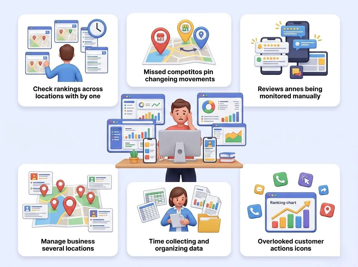 Challenges of manual local SEO tracking across locations reviews and customer actions