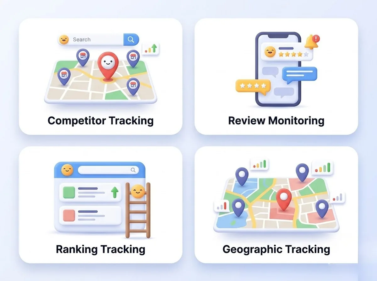 Local SEO software tracking competitors reviews rankings and geographic visibility